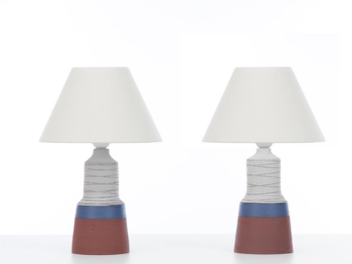 Pair of ceramic table lamps. Glazed stoneware. Unique pieces.