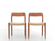 Mid-Century  modern scandinavian pair of teak dining chairs model 75 by Niel Møller