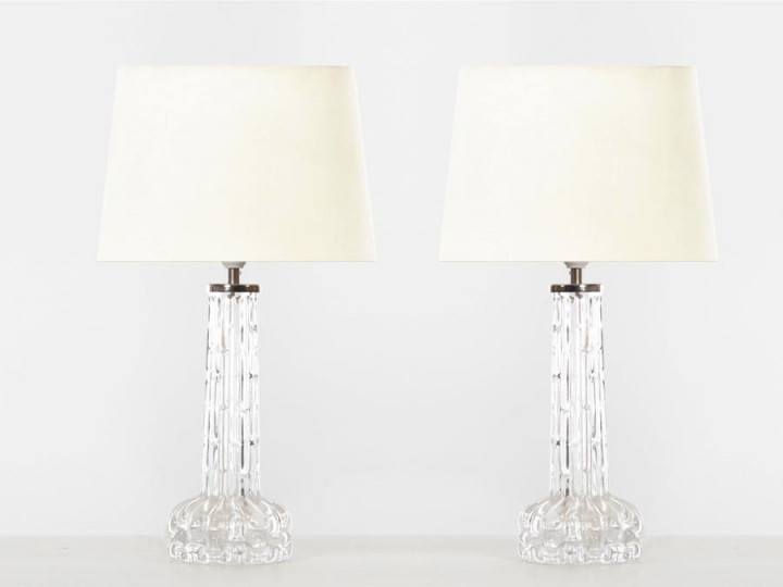 Mid-Century  modern scandinavian pair of crystal table lamps by Carl Fagerlund