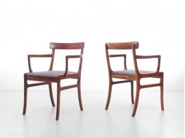 Mid-Century  modern scandinavian set of 6 chairs and 2 armchairs in Rio rosewood model Rungstelund by Ole Wanscher