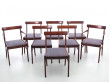 Mid-Century  modern scandinavian set of 6 chairs and 2 armchairs in Rio rosewood model Rungstelund by Ole Wanscher