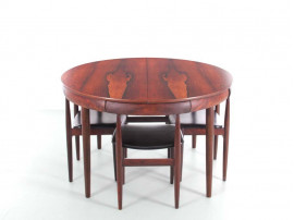 Mid-Century Modern scandinavian dining set in Rio rosewood by Hans Olsen with 6 chairs