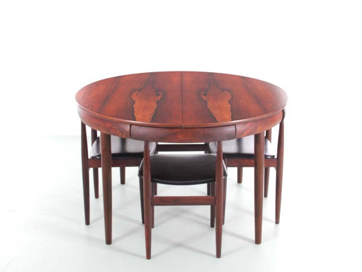 Mid-Century Modern scandinavian dining set in Rio rosewood by Hans Olsen with 6 chairs