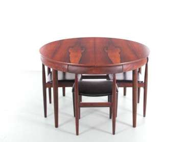 Mid-Century Modern scandinavian dining set in Rio rosewood by Hans Olsen with 6 chairs