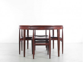 Mid-Century Modern scandinavian dining set in Rio rosewood by Hans Olsen with 6 chairs