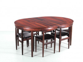 Mid-Century Modern scandinavian dining set in Rio rosewood by Hans Olsen with 6 chairs