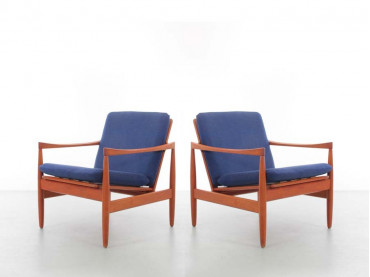 Mid-Century  modern pair of lounge chairs in teak by Skive Møbelfabrik