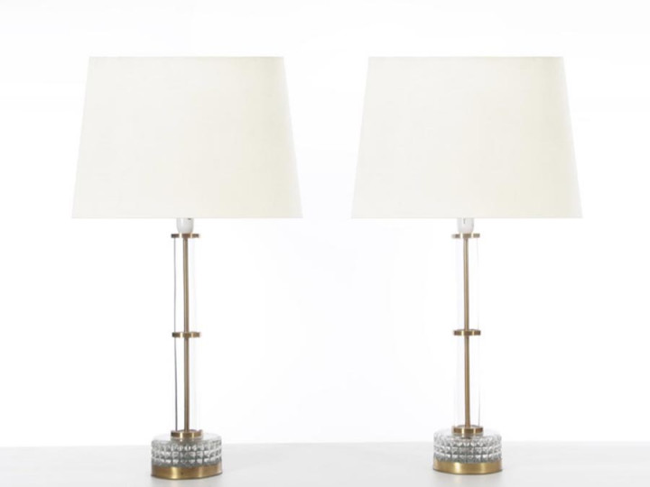 Mid century modern pair of table lamp in glass