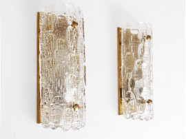 Mid century modern pair of wall lamp in cristal design by Carl Fagerlund.