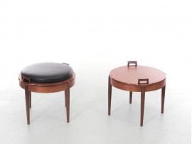 Mid-Century modern scandinavian pair of reversible Scandinavian stools in teak by BJ Hansen