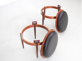 Mid-Century modern scandinavian pair of reversible Scandinavian stools in teak by BJ Hansen