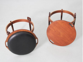 Mid-Century modern scandinavian pair of reversible Scandinavian stools in teak by BJ Hansen