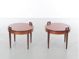 Mid-Century modern scandinavian pair of reversible Scandinavian stools in teak by BJ Hansen