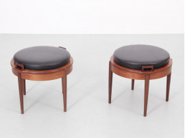 Mid-Century modern scandinavian pair of reversible Scandinavian stools in teak by BJ Hansen