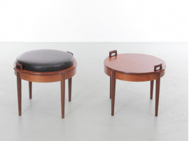 Mid-Century modern scandinavian pair of reversible Scandinavian stools in teak by BJ Hansen