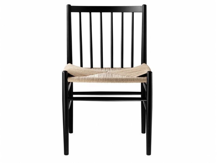 Chaise  J80 en hêtre laqué noir et corde naturelle. Nouvelle édition.