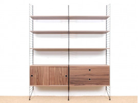 Mid-Century modern scandinavian shelves String System in walnut. New édition. 