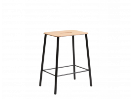 Adam stool.  Nature rectangular leather seat. Black, H50 cm.