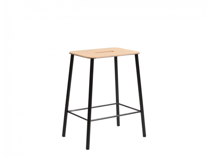 Adam stool.  Nature rectangular leather seat. Black, H50 cm.