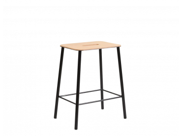 Adam stool.  Nature rectangular leather seat. Black, H50 cm.