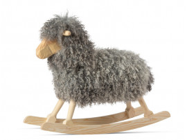 Scandinavian rocking curly wool grey sheep by Povl Kjer