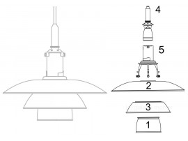 Pièces détachées pour suspension Louis Poulsen modèle PH 3 1⁄2 3 metal