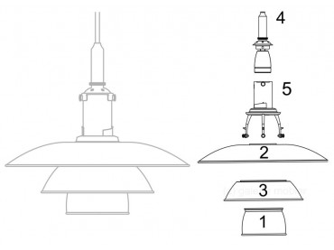 Pièces détachées pour suspension Louis Poulsen modèle PH 3 1⁄2 3 metal