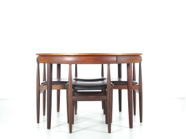 Mid-Century Modern scandinavian dining set in Rio rosewood by Hans Olsen with 4 chairs