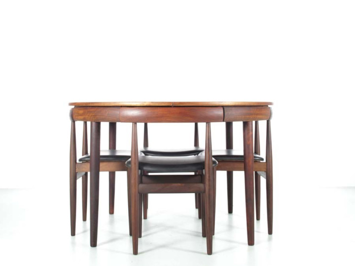 Mid-Century Modern scandinavian dining set in Rio rosewood by Hans Olsen with 4 chairs