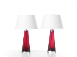 Mid century modern scandinavian pair of table lamp in cristal Model RD 1566 Red by Carl Fagerlund for Orrefors, 1960s