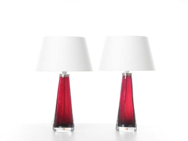 Mid century modern scandinavian pair of table lamp in cristal Model RD 1566 Red by Carl Fagerlund for Orrefors, 1960s