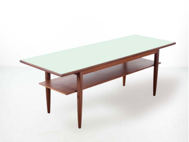 Table basse scandinave en teck et stratifié vert céladon