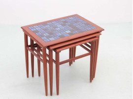 Mid-Century  modern scandinavian nesting tables in teak and ceramic