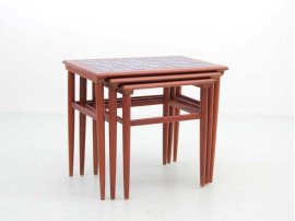 Mid-Century  modern scandinavian nesting tables in teak and ceramic