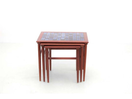 Mid-Century  modern scandinavian nesting tables in teak and ceramic