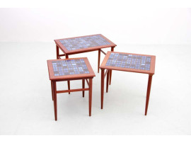 Mid-Century  modern scandinavian nesting tables in teak and ceramic