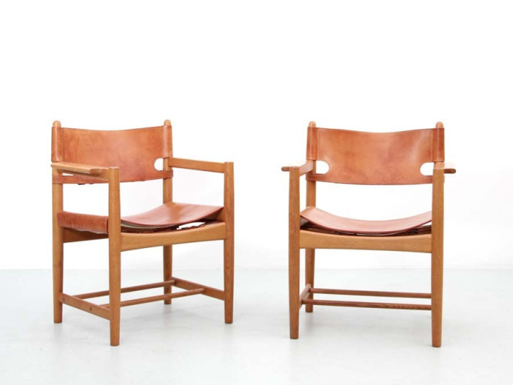 Mid-Century modern scandinavian pair of armchairs by Borge Mogensen model 3238