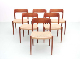 Mid-Century  modern scandinavian set of 6 teak dining chairs model 75 by Niels O. Møller