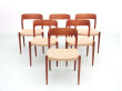 Mid-Century  modern scandinavian set of 6 teak dining chairs model 75 by Niels O. Møller