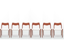 Mid-Century  modern scandinavian set of 6 teak dining chairs model 71 by Niels O. Møller