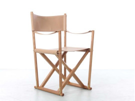 Mid-Century  modern scandinavian chair Folding MK16 by Mogens Koch. New product. Leather