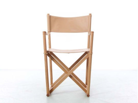 Mid-Century  modern scandinavian chair Folding MK16 by Mogens Koch. New product. Leather