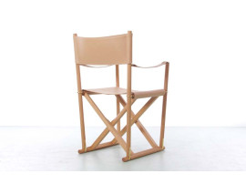 Mid-Century  modern scandinavian chair Folding MK16 by Mogens Koch. New product. Leather