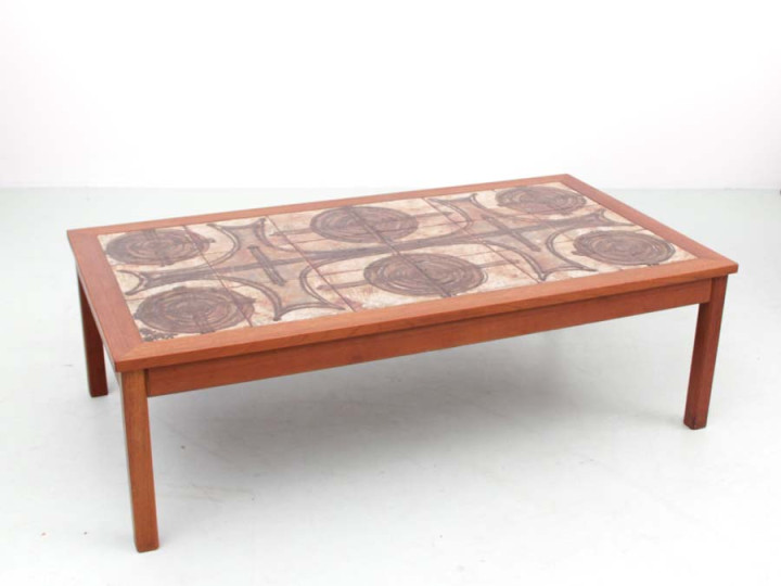 Table basse  scandinave en teck et céramique