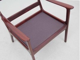 Mid-Century Modern Danish pair of  lounge chairs in mahogany model PJ 112 by Ole Wanscher