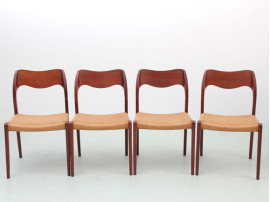 Mid-Century  modern scandinavian set of 4 chairs model 71 by Niels Møller