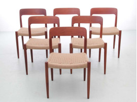 Mid-Century  modern scandinavian set of 6 teak dining chairs model 75 by Niels O. Møller