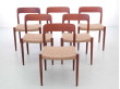 Mid-Century  modern scandinavian set of 6 teak dining chairs model 75 by Niels O. Møller