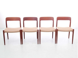 Mid-Century  modern scandinavian set of 4 teak dining chairs model 75 by Niels O. Møller